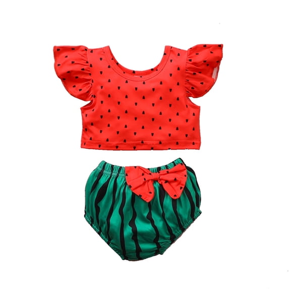 JIAYUE Girls Outfit Sets Crew Neck Toddler Summer Sleeveless Watermelon Fruit Prints Tops Shorts Two Piece For Babys Classic Children Clothes Suits