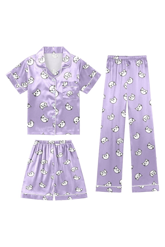 Girls Outfit Sets Lapel Short Sleeve Pocket Children's Shorts Casual Buttons Elastic Waist Pants Animal Print 3 Piece Spring Summer Kids Breathable Clothes Sets