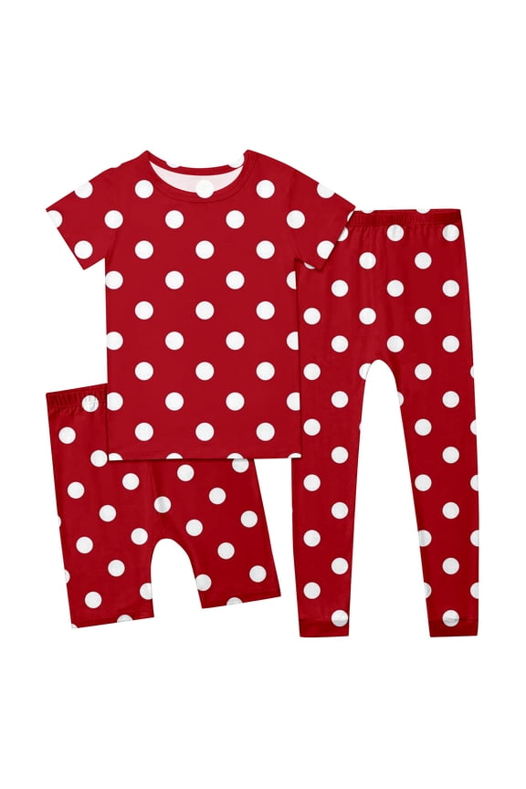 Girls Outfits Set Casual Polka Dot Print Round Neck Short Sleeve Tops Shorts 3 Piece Cute Pants For Toddler Kids Spring Summer