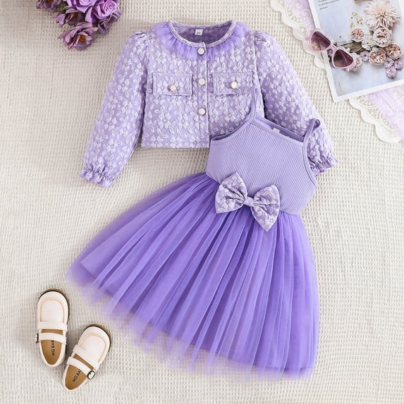 JIAYUE Girls Outfits Sets Solid Color Long Sleeve Crew Neck Pull-On Elegant Shirt Jacket Coat with Skirt For Kids Seasonal Comfort Wear