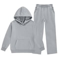 thumbnail image 1 of JIAYUE Girls Outfits Solid Color Long Sleeve Pocket Hoodies And Elastic Drawstring Sweatpants 2 Piece Set For Daily Sports,13-14 Years, 1 of 6