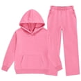 thumbnail image 1 of JIAYUE Girls Outfits Solid Color Long Sleeve Pocket Hoodies And Elastic Drawstring Sweatpants 2 Piece Set For Outdoor Workout,4-5 Years, 1 of 6
