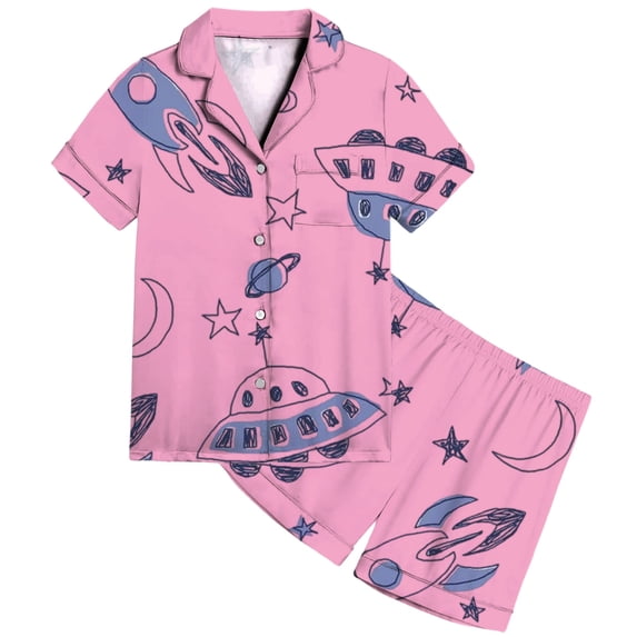 JIAYUE Girls Pajamas For Kids Two Piece Sets Cute Pattern Print Notched Collar Short Sleeve Tops And Elastic Shorts Sleepwear For Cozy Summer Indoor Lightweight Night Homewear,8-9 Years