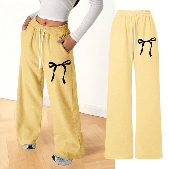 JIAYUE Girls Pants Bows Straight-Leg Girlfriend Mid Waisted with Drawstring and Pockets Pants For Kids Fashionable Stylish Slacks