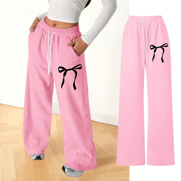 JIAYUE Girls Pants Bows Straight-Leg Girlfriend Mid Waisted with Drawstring and Pockets Pants For Kids Fashionable Stylish Slacks