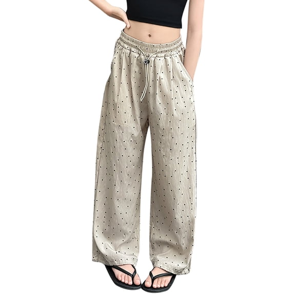 JIAYUE Girls Pants Polka Dot Elastic Drawstring Waist Loose Fit Wide Leg Trousers for Casual Party