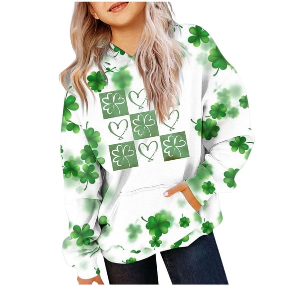 JIAYUE Girls Pullover Hoodies Soft Comfortable Loose Fit Pattern Print Long Sleeve With Pocket Sweatshirts For Kids Trendy Casual School Outdoor Sport Playing,13-14 Years