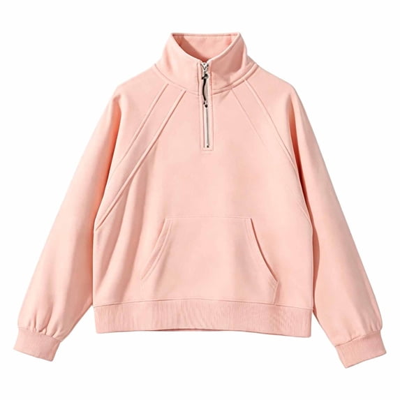 JIAYUE Girls Quarter Zip Sweatshirt Soft Comfortable Cropped Fit Solid Color Long Sleeve Stand Collar Front Pocket Pullover Tops For Kids Daily Outdoor Sport Wear,5-6 Years