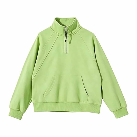JIAYUE Girls Quarter Zip Sweatshirt Soft Comfortable Cropped Fit Solid Color Long Sleeve Stand Collar Front Pocket Pullover Tops For Kids Daily Outdoor Sport Wear,13-14 Years