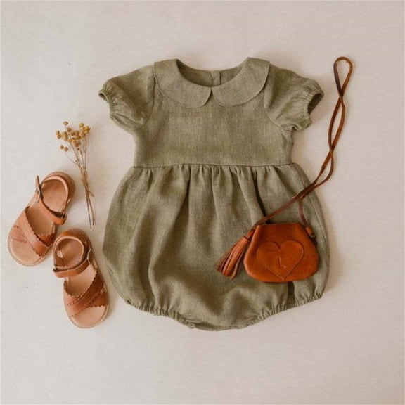 JIAYUE Girls Romper Dresses Solid Color Short Sleeve Drop Shoulder Collared Mid Length Onesie Polo For Child Stylish Everyday Wear