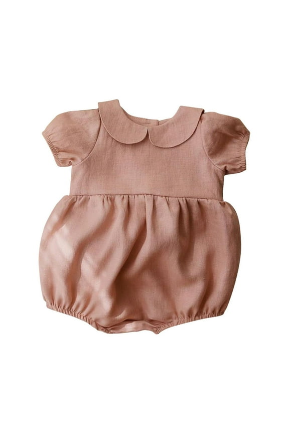 Girls Romper Dresses Solid Color Short Sleeve Drop Shoulder Collared Mid Length Onesie Polo For Child Stylish Everyday Wear