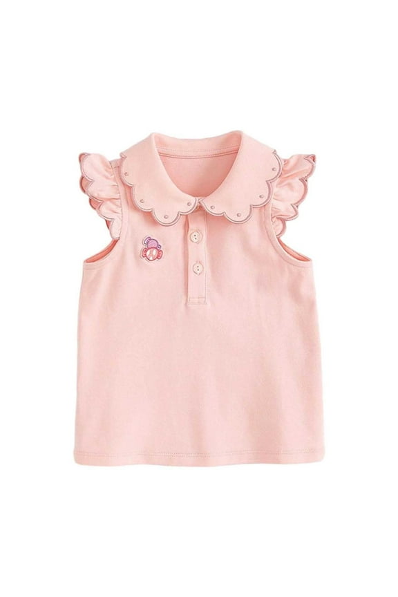 Girls Shirts Solid Color Peter Pan Collar Petal Sleeve Summer Vest Baby Stylish Blouse With Lace Cute And Fashionable For 1 8 Years Old Cozy Children Tops
