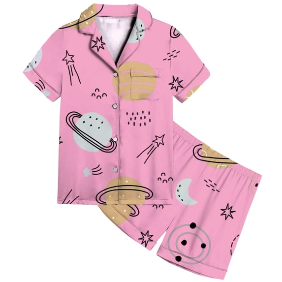 JIAYUE Girls Sleepwear Set For Kids Summer Soft Stain Lightweight Funny Print Short Sleeve Tees With Shorts Pajamas Two Piece Outfits Relaxed Fit Comfortable Bedtime Nightwear,12-13 Years