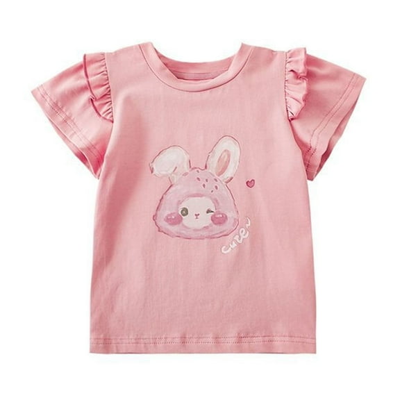 JIAYUE Girls Sleeveless Tops Cotton Tee Cartoon Print Flutter Sleeve Cute For Toddler Fashion Outfit