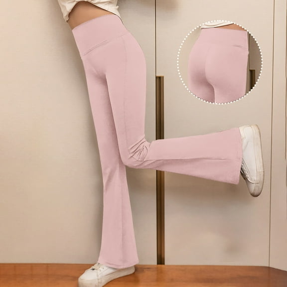 JIAYUE Girls Solid Color Flared Leggings High Waist Stylish For Kids Stretchy Soft Workout Apparel