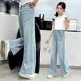 thumbnail image 1 of JIAYUE Girls Solid Color Jeans Straight Leg Loose Fit Stretchable Soft For Teenagers Comfortable Casual Everyday Denim Pants, 1 of 9