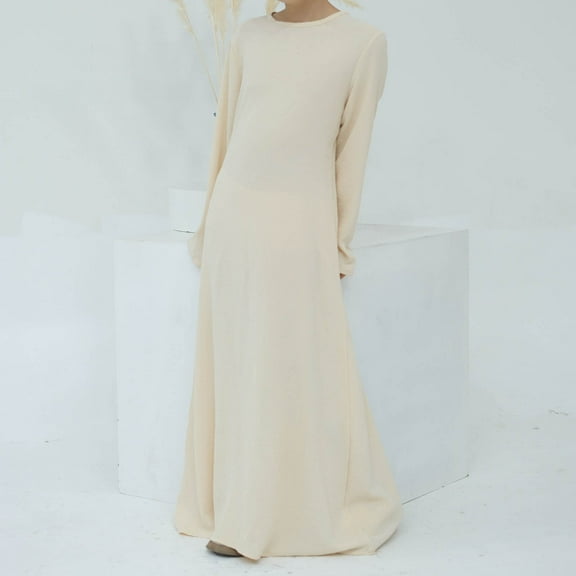 JIAYUE Girls Spring Summer Dresses Solid Color Long Sleeve Drop Shoulder Crew Neck Shift Maxi Comfortable For Children Daily Dress