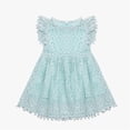 thumbnail image 1 of JIAYUE Girls Summer Dresses Cute Versatile Solid Color Above Knee Crew Neck A-Line Lace Hollow Out Fashion Flutter Sleeve Party Dress For Toddler And Kids, 1 of 4