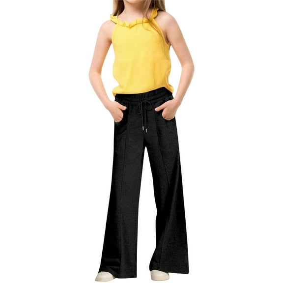 JIAYUE Girls Sweatpants Solid Color Bootcut Girlfriend Mid Waist Pants For Kids Breathable Bottoms
