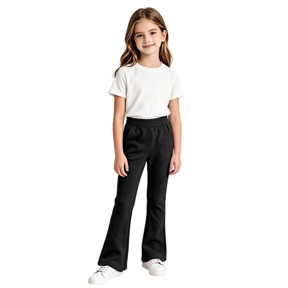JIAYUE Girls Sweatpants Solid Color Elastic Waist With Pockets Soft Flare Long Pants for Casual Day Trip
