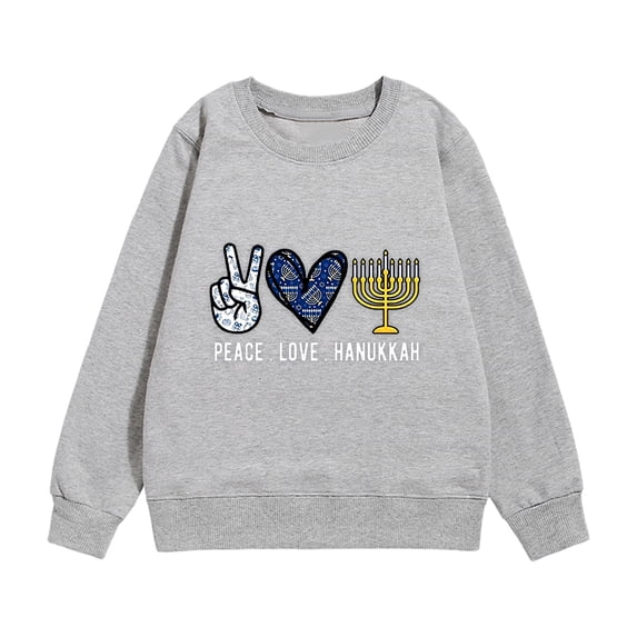 JIAYUE Girls Sweatshirt Classic Relaxed Fit Kids Hanukkah Menorah Print Warm Crewneck Long Sleeve Breathable Children Tops