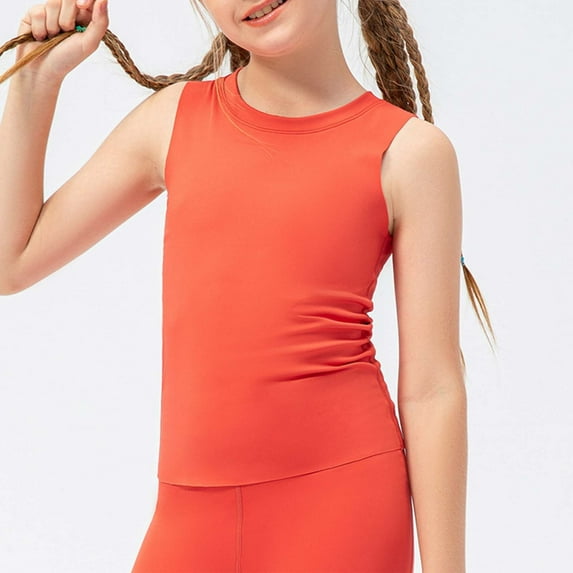 JIAYUE Girls Tank Tops Stretchy Yoga Vest Solid Color Soft Breathable For Youth Quick Dry Sportswear