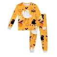 thumbnail image 1 of JIAYUE Girls Two Piece Sleepwear Set Soft Stretchy Long Sleeve Crew Neck Halloween Print Tops Jogger Pants Loose Fit Sleepwear Lightweight For Home Party Holiday Daily Loungewear,3-4 Years, 1 of 6