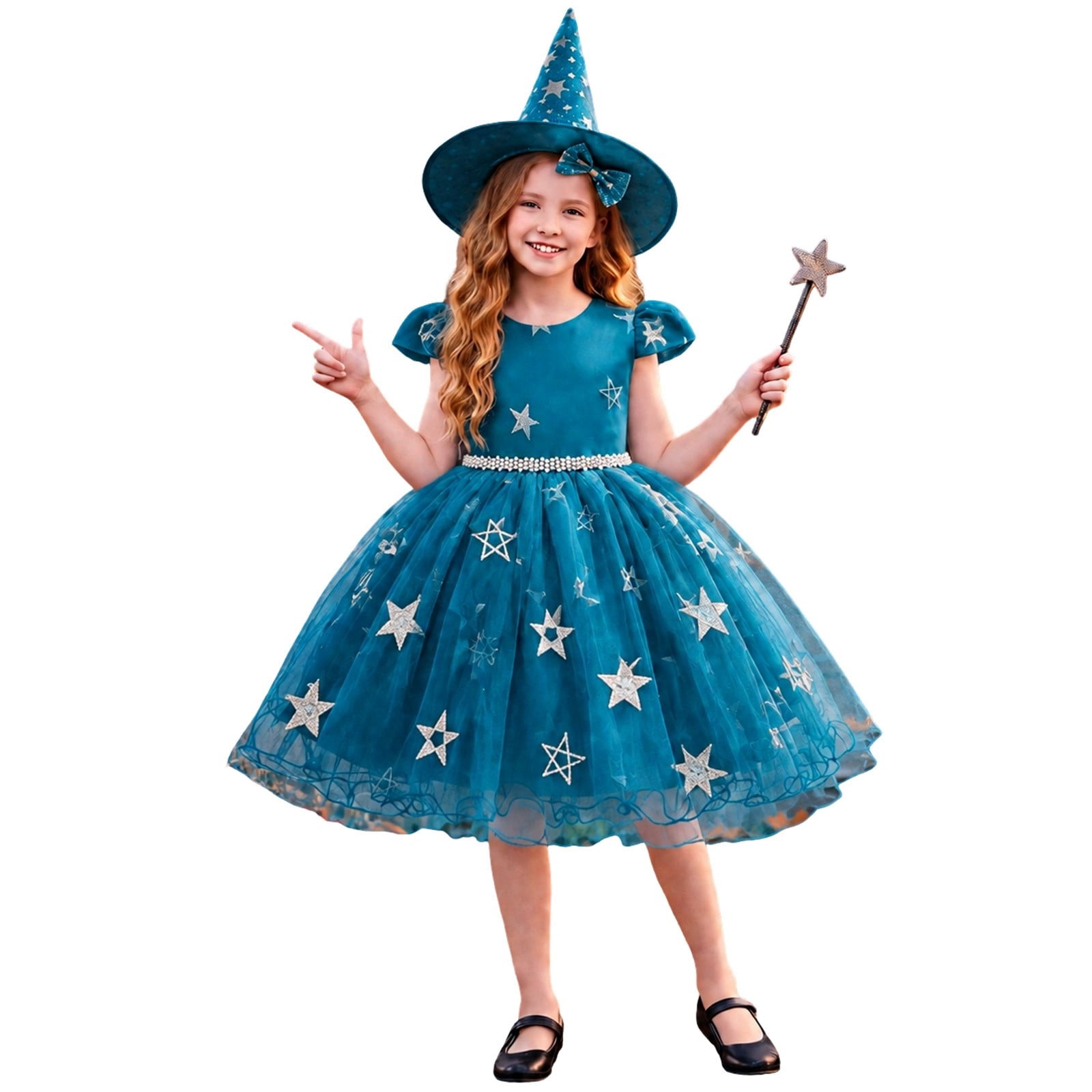 Simple Fancy Pattern JIAYUE Girls Witch Costume Set Cap Sleeve Star Pattern Tulle Dress with ...