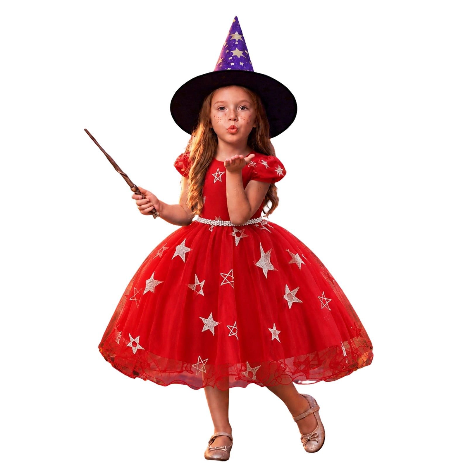 Simple Fancy Pattern JIAYUE Girls Witch Costume Set Cap Sleeve Star Pattern Tulle Dress with ...