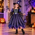 thumbnail image 1 of JIAYUE Girls Witch Costume Star Tulle Witch Dress Long Sleeve with Witch Hat Magic Wand Candy Bag Halloween Cosplay Party Outfit, 1 of 5