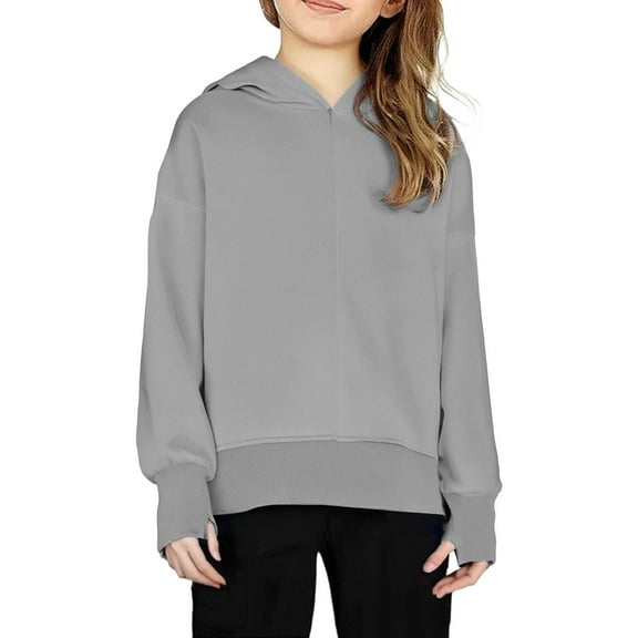 JIAYUE Hooded Sweatshirts For Girls Boys Solid Color Thumb Holes Cuffed Hem Long Sleeve Outerwear For Kids 5 14 Years Old Active Wear