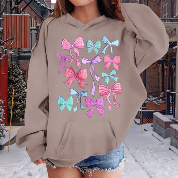 JIAYUE Hoodie Sweatshirts For Boys Girls Long Sleeve Bows Hooded with Front Pocket Pullover For Child Stylish Tops