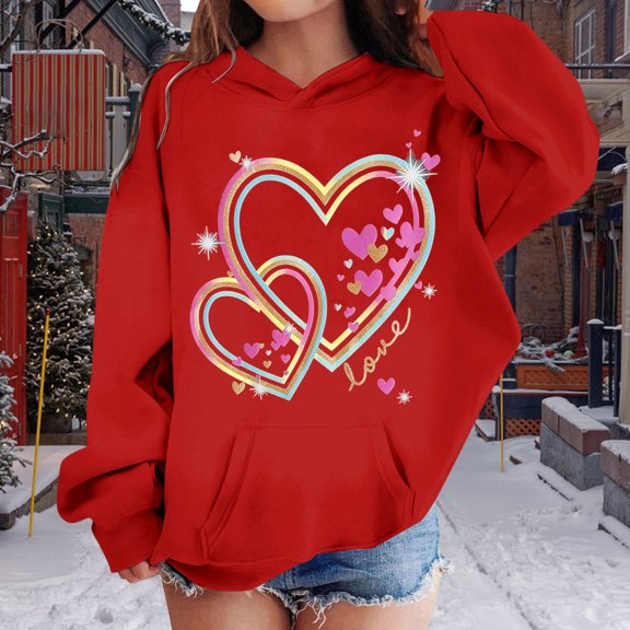 JIAYUE Hoodie Sweatshirts For Kids Boys Girls Heart Printed Long Sleeve with Front Pocket Pull-On Hooded Pullover For Toddler Dailywear Hoodies