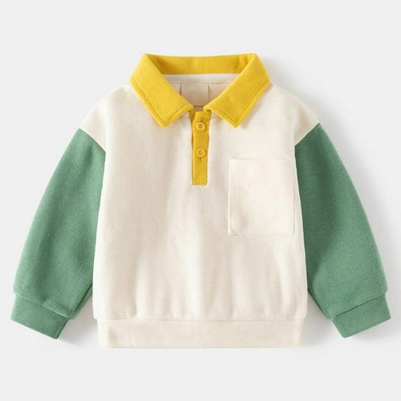JIAYUE Hoodie Tops for Boys Long Sleeve Collared Color Block Sleeve Pocket Solid Color For Toddler Urban Outerwear