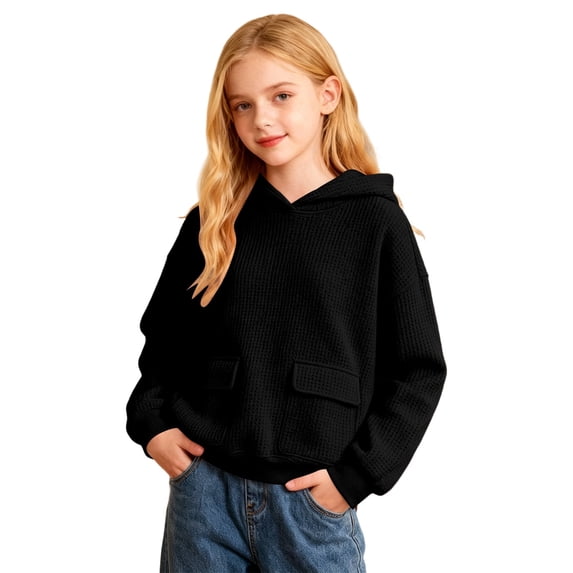 JIAYUE Hoodies For Girls Casual Soft Knit Textured Solid Color With Pockets Long Sleeve Pullover Sweatshirt For Kids Weekend Sport Playing And Everyday Outdoor Walks Tops ,5-6 Years