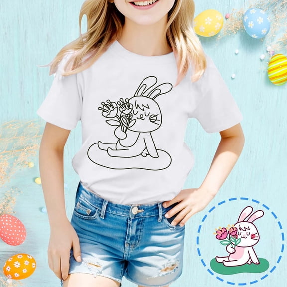 JIAYUE Kids Boys Girls Easter Tops Cartoon Print Short Sleeve Crew Neck Pull-On Classic Fit T Shirts For Kids Casual Dailywear