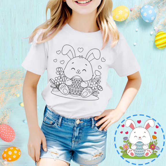 JIAYUE Kids Boys Girls Easter Tops Cartoon Print Short Sleeve Crew Neck Pull-On Classic Fit T Shirts For Kids Fashion Tops