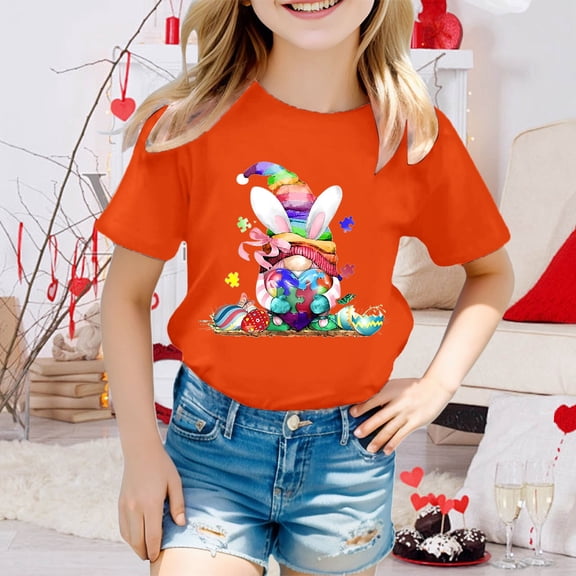 JIAYUE Kids Boys Girls Easter Tops Cartoon Print Short Sleeve Crew Neck Pull-On Lightweight T Shirts For Child Base Layer Cozy Tees