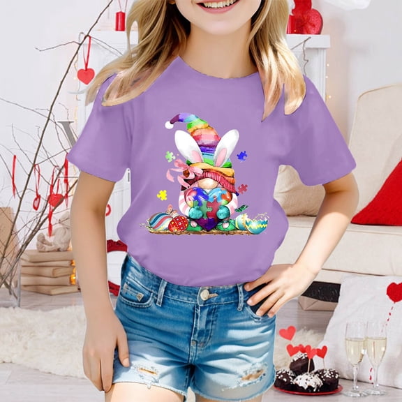 JIAYUE Kids Boys Girls Easter Tops Cartoon Print Short Sleeve Crew Neck Pull-On Lightweight T Shirts For Child Breathable Base Layer