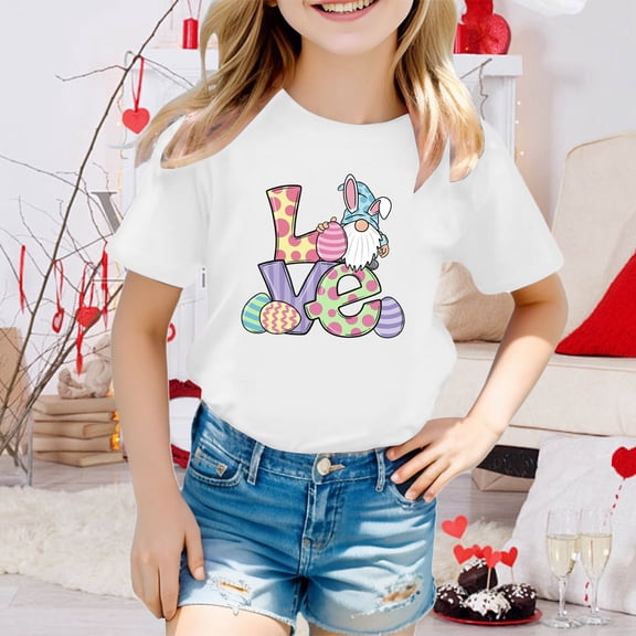 JIAYUE Kids Boys Girls Easter Tops Cartoon Print Short Sleeve Pull-On Crew Neck Classic Fit T Shirts For Child Everyday Tees