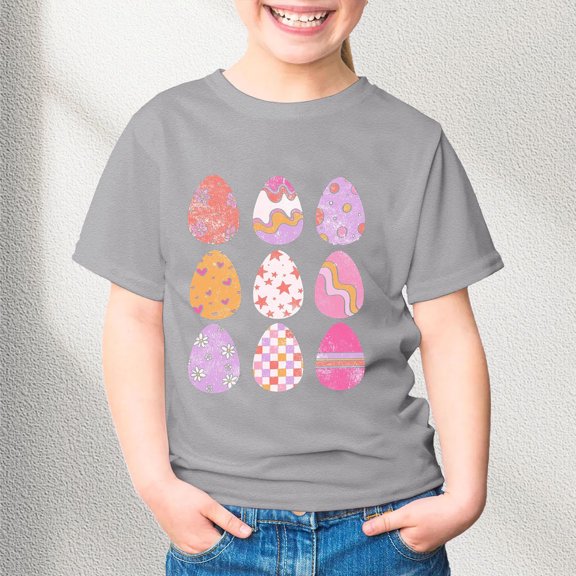 JIAYUE Kids Boys Girls Easter Tops Cartoon Print Short Sleeve Pull-On Crew Neck Classic Fit T Shirts For Child Layering Tees