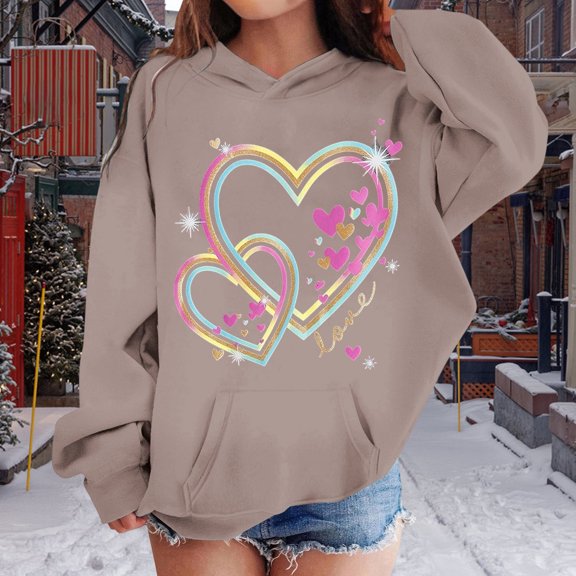 JIAYUE Kids Boys Girls Hoodie Sweatshirts Long Sleeve Heart Printed Hooded with Front Pocket Pullover For Children Casual Tops