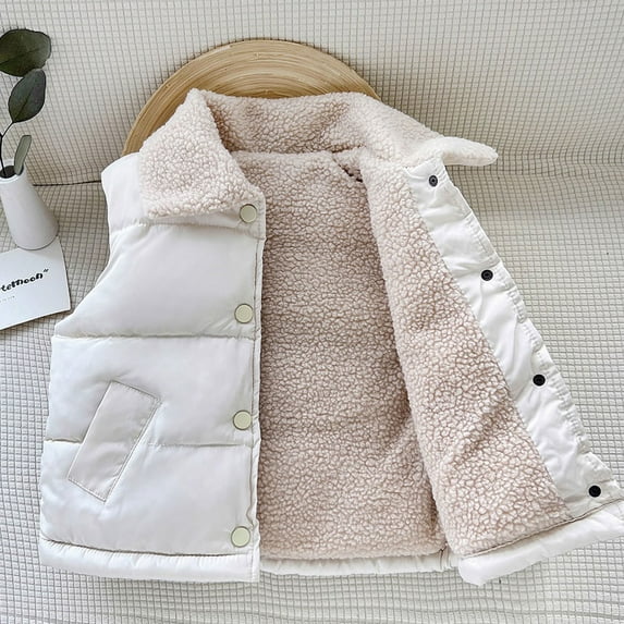 JIAYUE Kids Boys Girls Jackets Vest Solid Color Sleeveless Collared Button Puffer For Toddlers Cold Weather Soft Comfy Coat