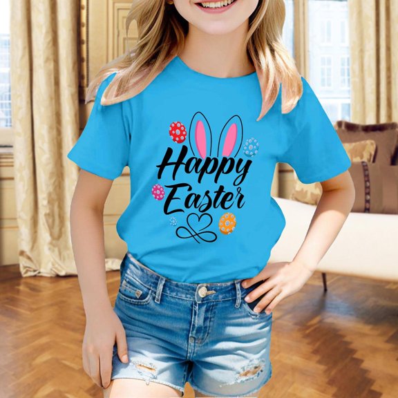 JIAYUE Kids Boys Girls Shirts Easter Tops Cartoon Short Sleeve Crew Neck Pull-On Classic Fit T Shirt For Toddler Casual Dailywear