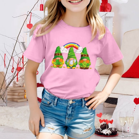 JIAYUE Kids Boys Girls St Patricks Day Tops Pull-On Short Sleeve Cartoon Print Crew Neck Classic Fit T Shirts For Child Stylish Tops