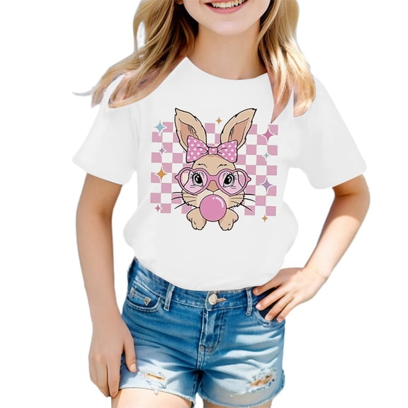 JIAYUE Kids Boys Girls Tops Easter Cartoon Print Short Sleeve Round Neck Pull-On Lightweight T Shirt For Toddler Holiday Soft Comfy
