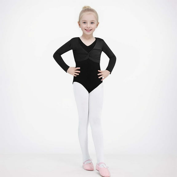 JIAYUE Kids Boys Girls Tops Shirts Solid Color Long Sleeve V-Neck Pull-On Fitted Ballet Dancewear Pullover For Children Spring Fall Base Layer