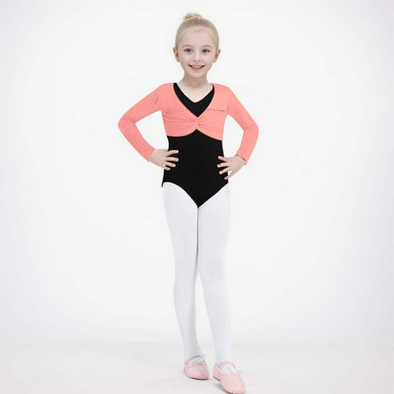 JIAYUE Kids Boys Girls Tops Shirts Solid Color Long Sleeve V-Neck Pull-On Fitted Ballet Dancewear Pullover For Children Spring Fall Base Layer
