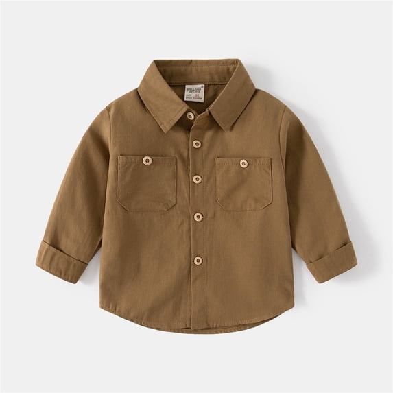 JIAYUE Kids Boys Girls Tops Solid Color Long Sleeve Crew Collared Button Gentleman Style Blouse Tops For Toddler Basic Relaxed Blouses
