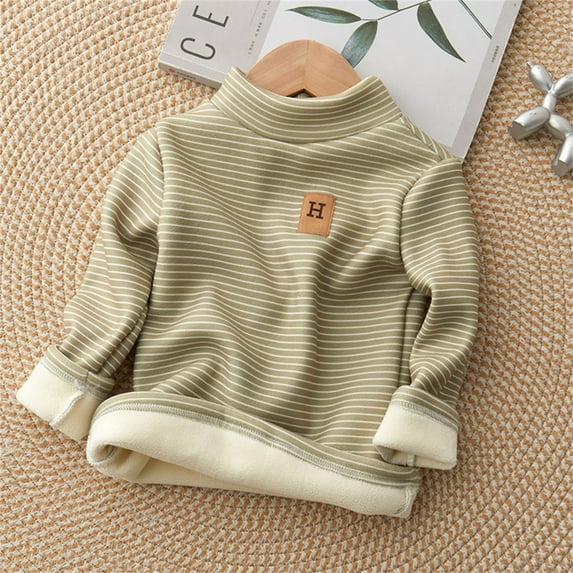 JIAYUE Kids Boys Girls Tops Sweatshirts Striped Long Sleeve Mock Neck Pull-On Snug Warmth Pullover For Child Relaxed Basic Tops